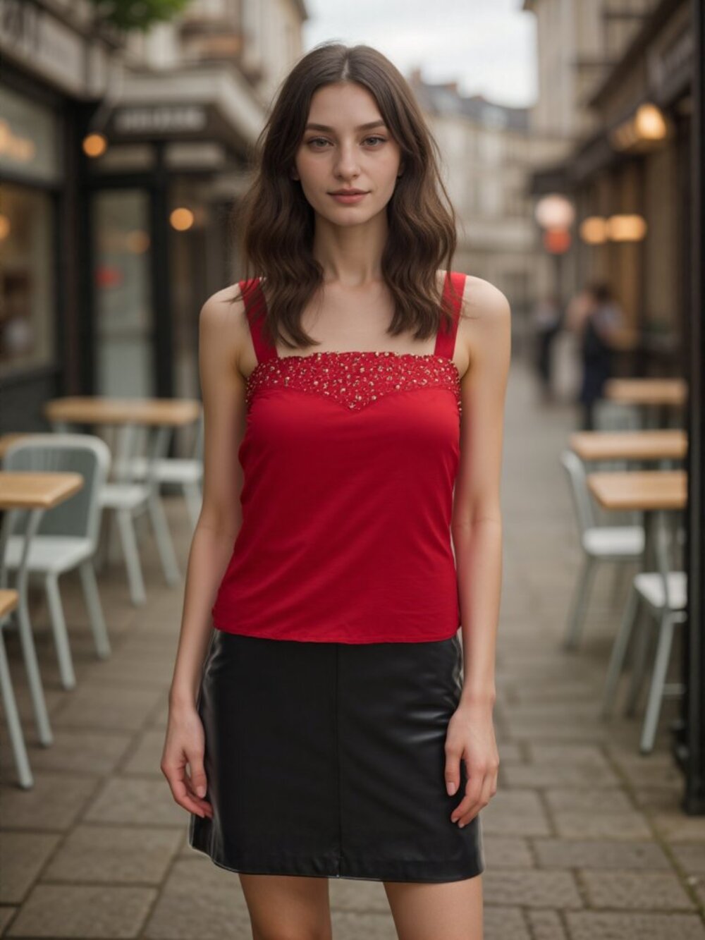 Louis Feraud Bright Red Satin Studded Strap Camisole